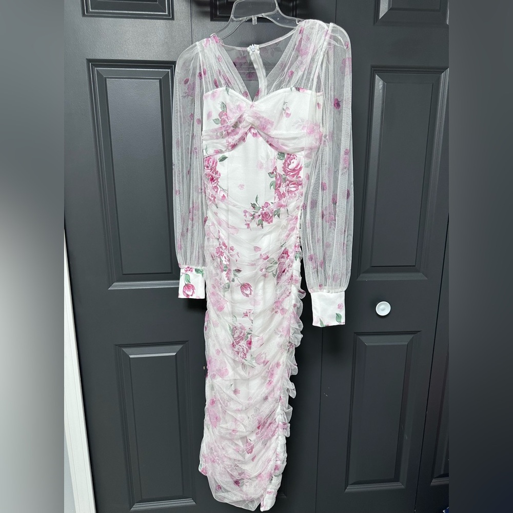 SHEIN floral mesh midi dress